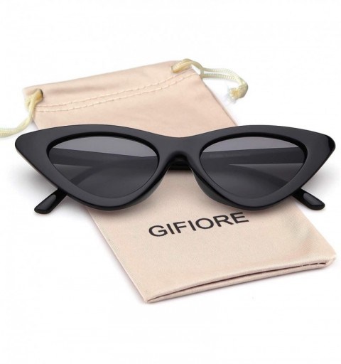 Goggle Retro Vintage Cateye Sunglasses for Women Clout Goggles Plastic Frame Glasses - Polarized Lens Glossy Black Frame - C3...
