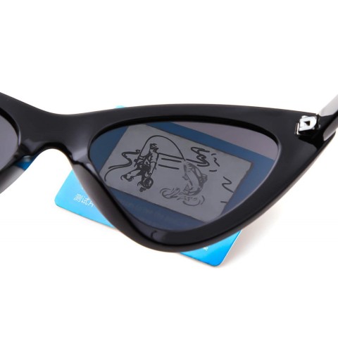 Goggle Retro Vintage Cateye Sunglasses for Women Clout Goggles Plastic Frame Glasses - Polarized Lens Glossy Black Frame - C3...
