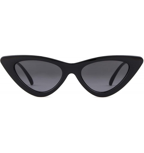 Goggle Retro Vintage Cateye Sunglasses for Women Clout Goggles Plastic Frame Glasses - Polarized Lens Glossy Black Frame - C3...