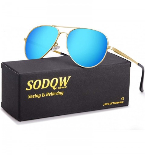 Square Aviator Sunglasses for Women Polarized Mirrored- Large Metal Frame- UV 400 Protection - CW18G9M2ALN $21.78