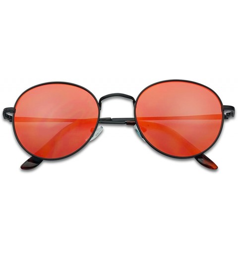 Cat Eye Colorful Classic Vintage Round Flat Lens Lennon Style Sunglasses - Black Frame - Fire Red - C6182I2XDES $9.96