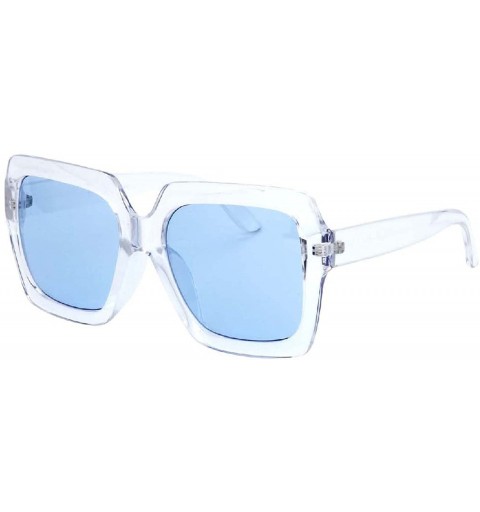 Square "Estel" UV400 Retro Thick Clear Frame Horn Rimmed Color Two Tone Sunglasses - CU18EHHSQHM $9.16