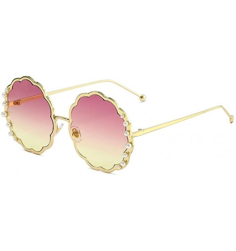 Round Women Sunglasses Retro Gold Grey Drive Holiday Round Non-Polarized UV400 - Purple Yellow - CF18R0RG857 $8.96