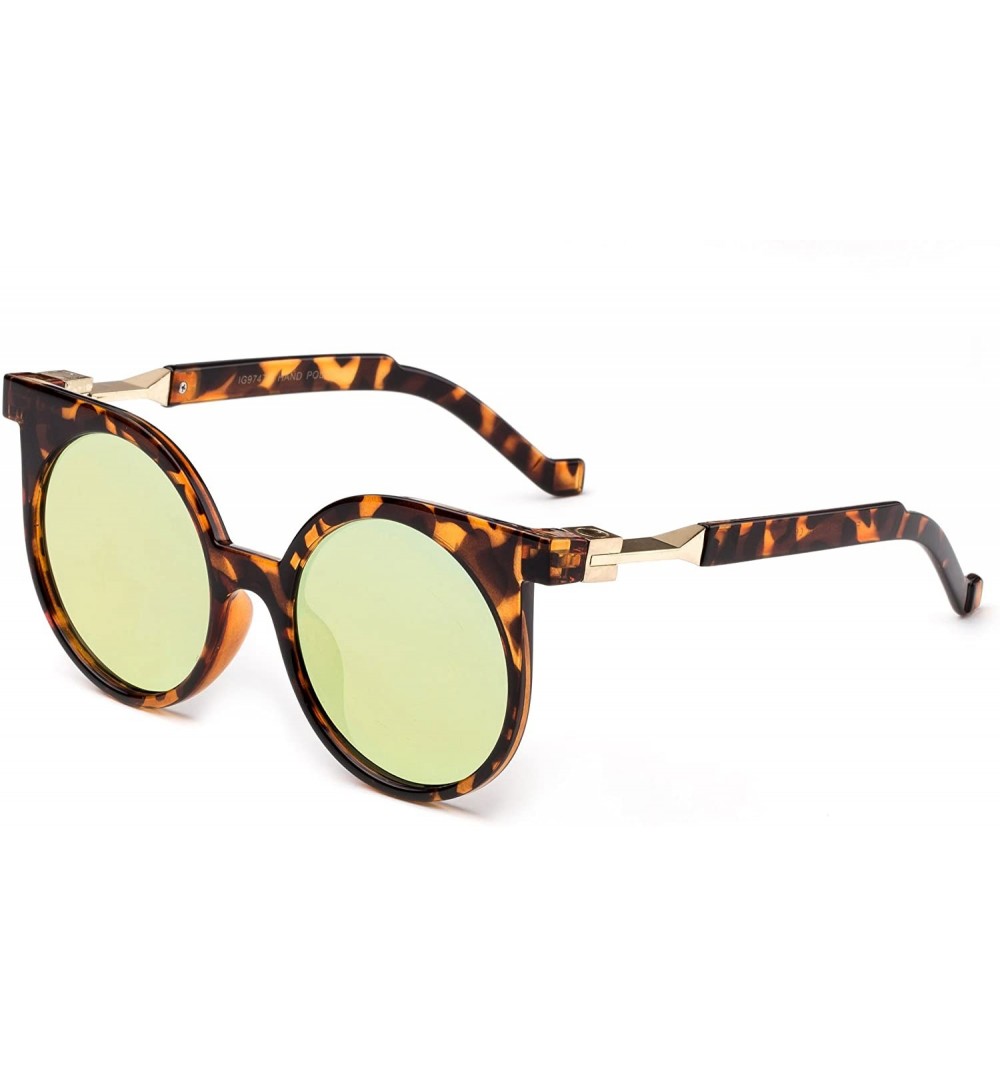 Round "Nana" Round Geometric Modern Classic Design Fashion Sunglasses - Tortoise/Yellow - CV12HRWPFQ9 $14.89