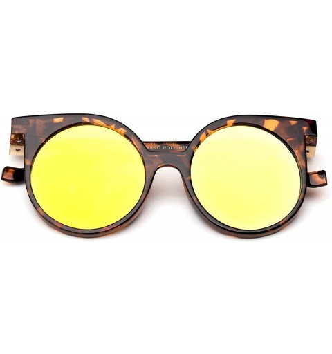 Round "Nana" Round Geometric Modern Classic Design Fashion Sunglasses - Tortoise/Yellow - CV12HRWPFQ9 $14.89