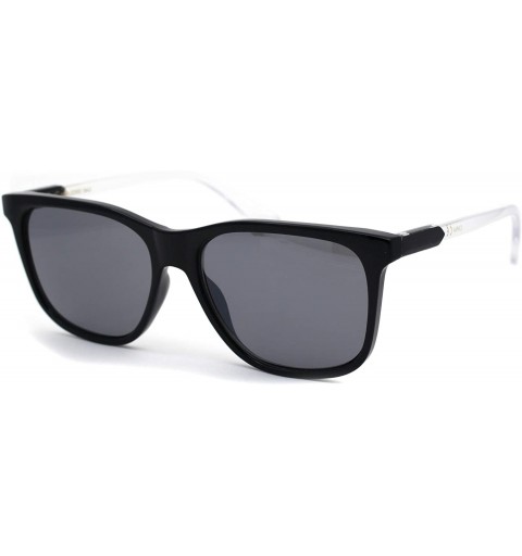 Rectangular Womens Horn Rim Boyfriend Plastic Rectangular Sunglasses - Black Clear Black - CH193N72LT5 $12.03