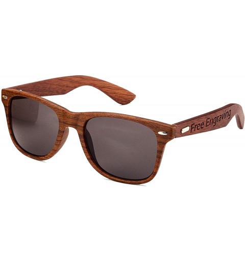 Wayfarer Personalized Mens Wooden Sunglasses UV400 Groomsmen Bestman Gift - Brown With Box - CG18L324HL4 $15.88