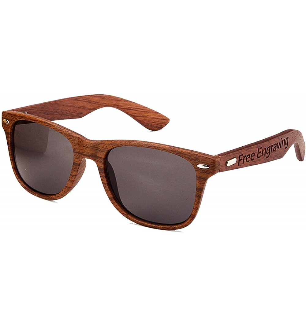 Wayfarer Personalized Mens Wooden Sunglasses UV400 Groomsmen Bestman Gift - Brown With Box - CG18L324HL4 $29.73