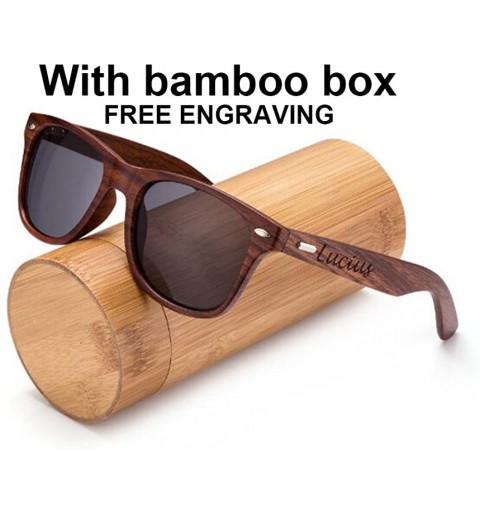 Wayfarer Personalized Mens Wooden Sunglasses UV400 Groomsmen Bestman Gift - Brown With Box - CG18L324HL4 $29.73