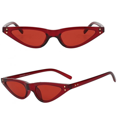 Cat Eye Jungle Juicer's Small Cat Eye Sunglasses Thin Bad Bunny Style Glasses - Wine Red Frame + Red Lens - CP180H08D84 $21.96