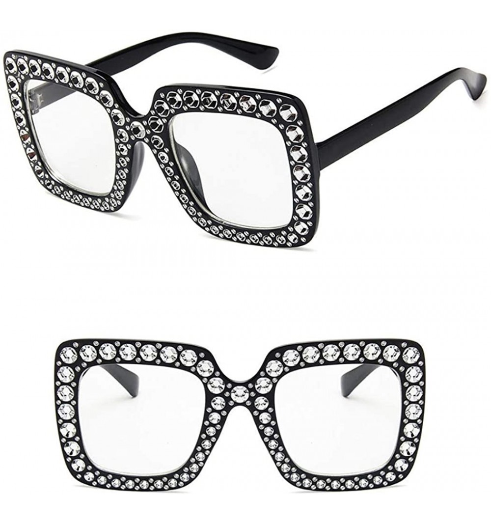 Square Women Fashion Square Frame Rhinestone Decor Sunglasses Sunglasses - Black White - CU199S8ALRQ $49.66