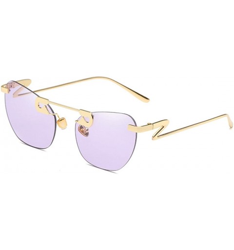 Rimless Male Female Fashion Metal Sunglasses Retro Frameless Z-shaped leg - Purple - CG18EX704RM $10.07