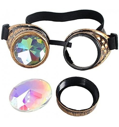 Round Kaleidoscope Rave Goggles Steampunk Glasses with Rainbow Crystal Glass Lens - Brass - CL12NDABYVU $14.92