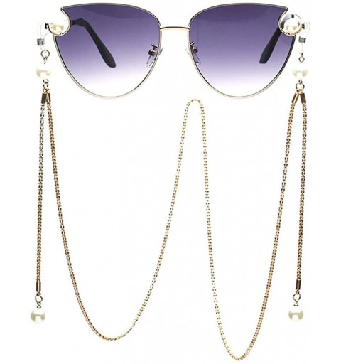 Aviator Fashion Sunglasses with Gold Pearl Eyeglass Chain for Women-Eyewear Lanyard Retainer for Girls - Deep Blue - CV1902UO...