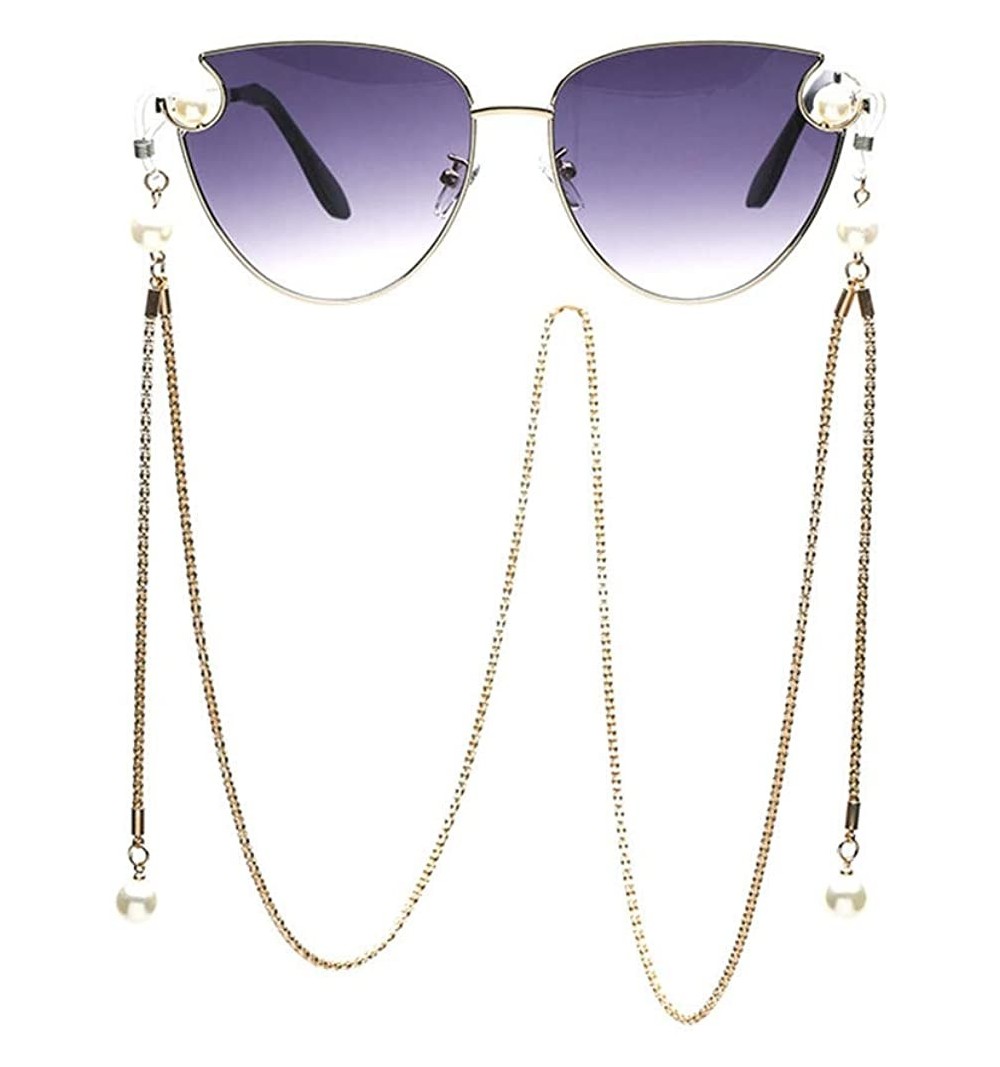 Aviator Fashion Sunglasses with Gold Pearl Eyeglass Chain for Women-Eyewear Lanyard Retainer for Girls - Deep Blue - CV1902UO...