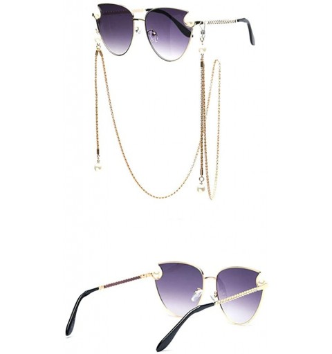 Aviator Fashion Sunglasses with Gold Pearl Eyeglass Chain for Women-Eyewear Lanyard Retainer for Girls - Deep Blue - CV1902UO...