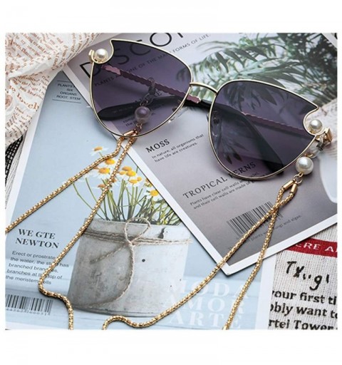 Aviator Fashion Sunglasses with Gold Pearl Eyeglass Chain for Women-Eyewear Lanyard Retainer for Girls - Deep Blue - CV1902UO...