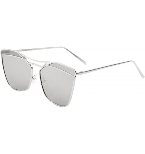 Cat Eye Flat Lens Square Top Color Division Geometric Cat Eye Sunglasses - Grey - CU1907XXOZ8 $11.12
