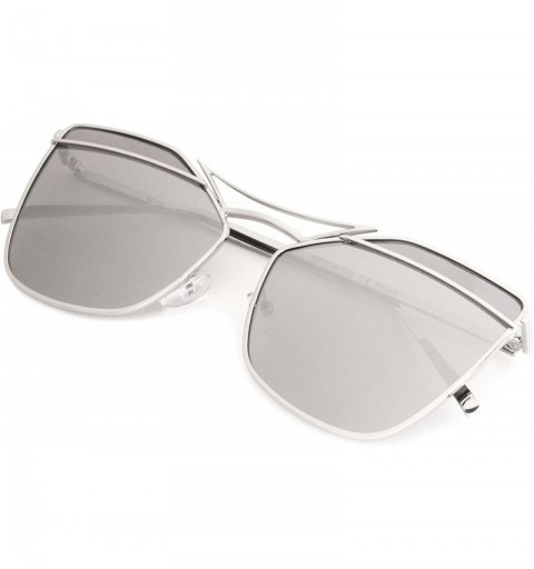 Cat Eye Flat Lens Square Top Color Division Geometric Cat Eye Sunglasses - Grey - CU1907XXOZ8 $11.12