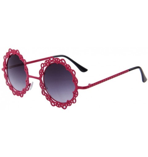 Goggle Women Hollow Out Round UV400 Sunglasses Vintage Retro Lace Flower Glasses - Red - CJ17YZREXAH $17.37