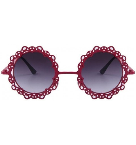 Goggle Women Hollow Out Round UV400 Sunglasses Vintage Retro Lace Flower Glasses - Red - CJ17YZREXAH $7.62