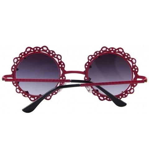 Goggle Women Hollow Out Round UV400 Sunglasses Vintage Retro Lace Flower Glasses - Red - CJ17YZREXAH $7.62