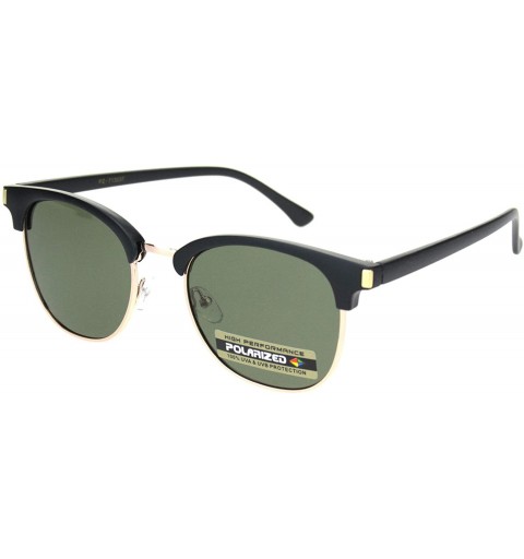 Rectangular Mens Polarized Hipster Half Horn Rim Rectangular Designer Sunglasses - Matte Black Gold Green - CL18ONLQ9RZ $9.37