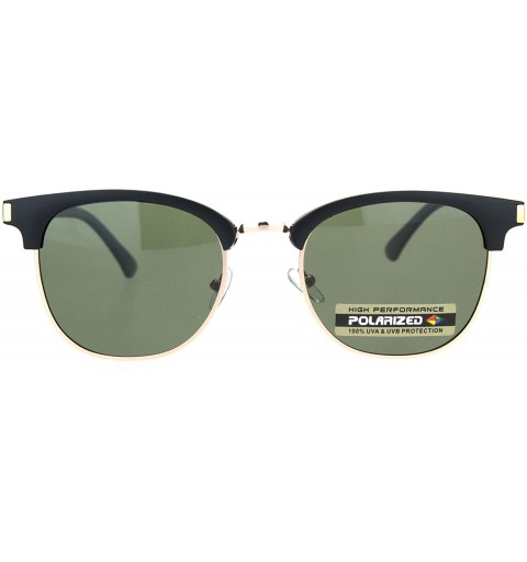 Rectangular Mens Polarized Hipster Half Horn Rim Rectangular Designer Sunglasses - Matte Black Gold Green - CL18ONLQ9RZ $9.37