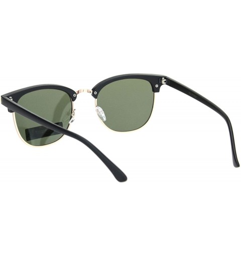 Rectangular Mens Polarized Hipster Half Horn Rim Rectangular Designer Sunglasses - Matte Black Gold Green - CL18ONLQ9RZ $9.37