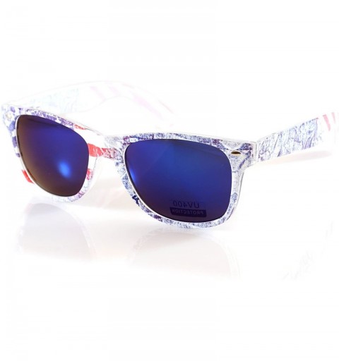 Square Vintage American Flag Horn Rimmed Frame Sunglasses A208 - Blue Rv - C118G3YK28A $8.56