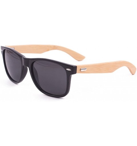 Oval Men's Bamboo Wood Arms Classic Sunglasses Wayfer Lens 55mm - Black/Black - CD12FU83HNP $12.68