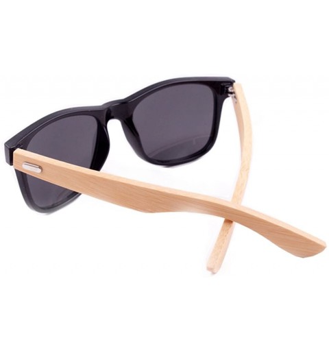 Oval Men's Bamboo Wood Arms Classic Sunglasses Wayfer Lens 55mm - Black/Black - CD12FU83HNP $12.68
