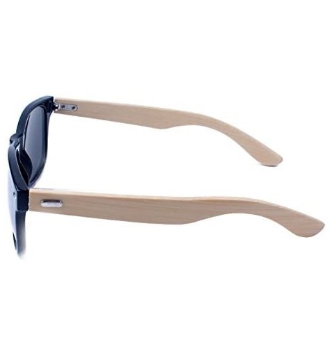 Oval Men's Bamboo Wood Arms Classic Sunglasses Wayfer Lens 55mm - Black/Black - CD12FU83HNP $12.68