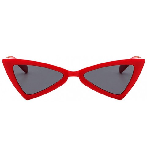 Butterfly Women Retro Cat Eye Vintage Small Thin Triangle Sunglasses Fashion - Red Frame & Gray Lens - CM18CXGRTY5 $20.43