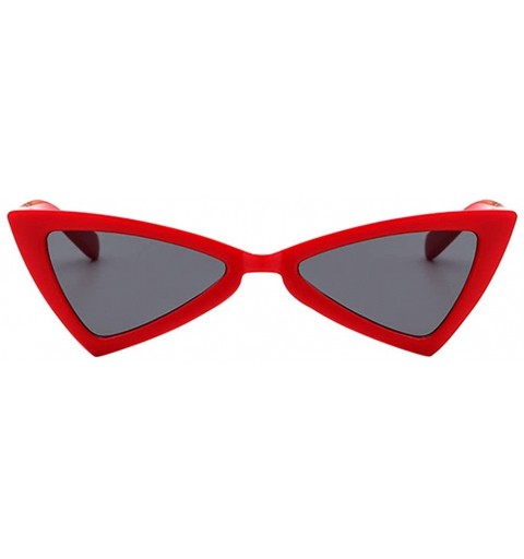 Butterfly Women Retro Cat Eye Vintage Small Thin Triangle Sunglasses Fashion - Red Frame & Gray Lens - CM18CXGRTY5 $8.75