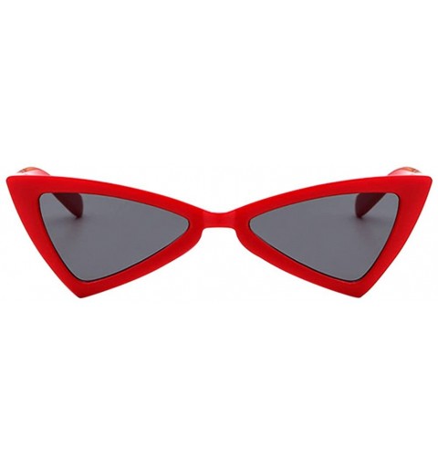 Butterfly Women Retro Cat Eye Vintage Small Thin Triangle Sunglasses Fashion - Red Frame & Gray Lens - CM18CXGRTY5 $8.75