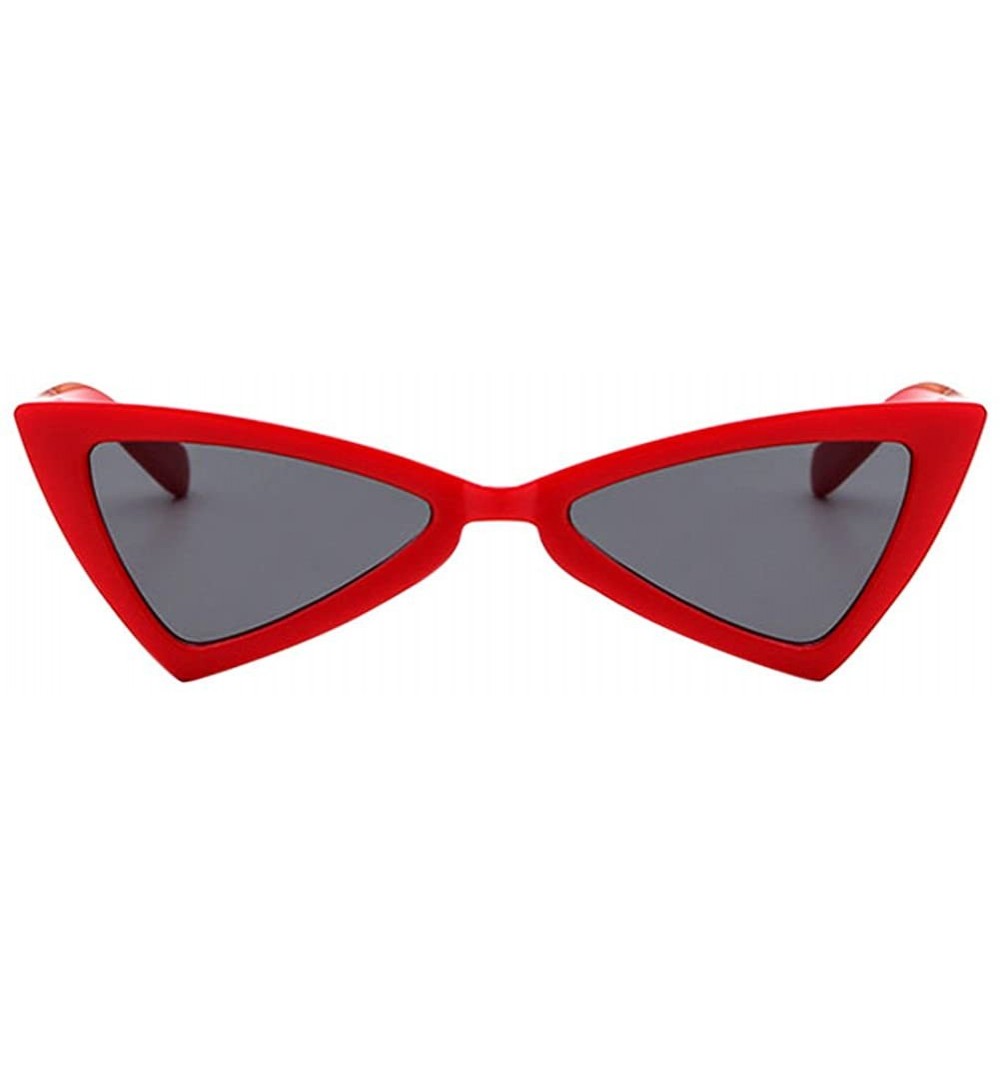 Butterfly Women Retro Cat Eye Vintage Small Thin Triangle Sunglasses Fashion - Red Frame & Gray Lens - CM18CXGRTY5 $8.75