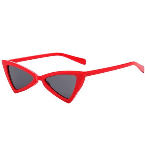 Butterfly Women Retro Cat Eye Vintage Small Thin Triangle Sunglasses Fashion - Red Frame & Gray Lens - CM18CXGRTY5 $8.75