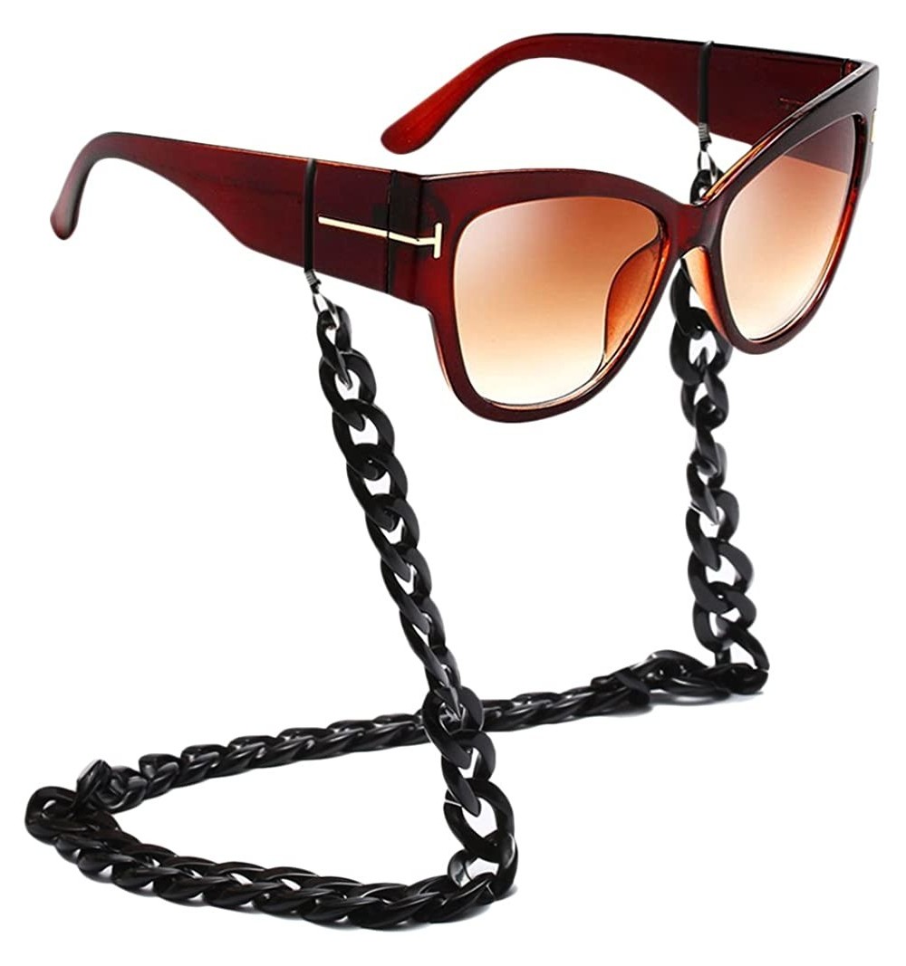 Oversized Oversized Frame Lady Travel Beach Sun Protect Sunglasses with Lanyard Chain - Brown - C518CYMZZDM $24.36
