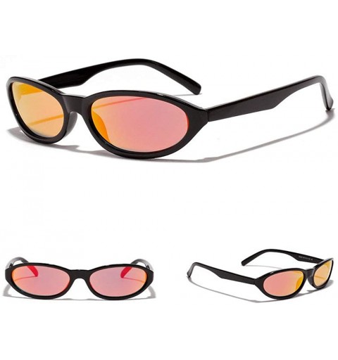 Oval Ultra light Oval Small Frame Sunglasses Brand Designer Fashion Lady Shaded Sunglasses UV400 - Black Red - CO18UL8Q5LH $1...
