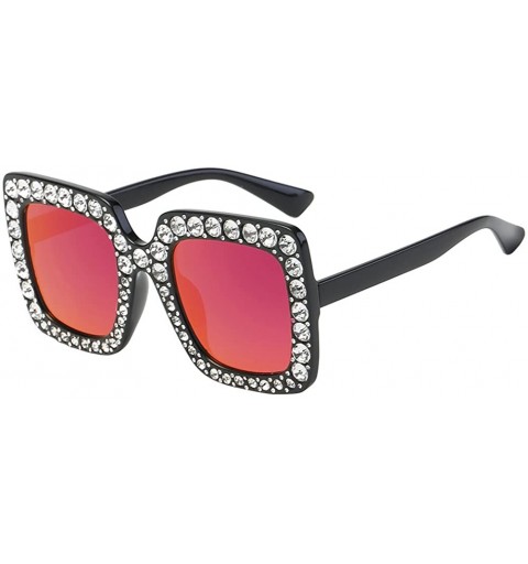 Oversized Oversized Square Sunglasses Unisex Crystal Rhinestone Thick Frame Sunglasses - Red - CA180A59S7I $9.52