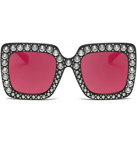 Oversized Oversized Square Sunglasses Unisex Crystal Rhinestone Thick Frame Sunglasses - Red - CA180A59S7I $9.52