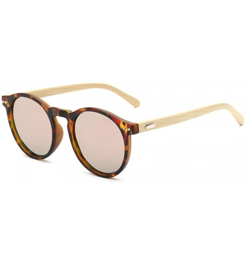 Round Vintage Designer Round Wooden Bamboo Polarized Sunglasses UV400 - Turquoise/Pink - CT12I2WJ523 $20.77
