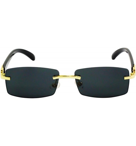 Rectangular Slim Dean Rimless Sunglasses Rectangular Metal & Wood Art Glasses - Black - CH1904HSX5H $12.11