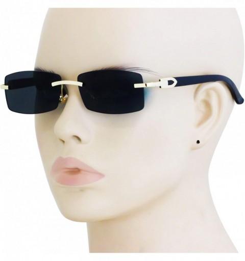 Rectangular Slim Dean Rimless Sunglasses Rectangular Metal & Wood Art Glasses - Black - CH1904HSX5H $12.11