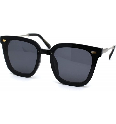 Rectangular Womens Panel Lens Boyfriend Horn Rim Chic Sunglasses - Black Silver Solid Black - CZ18WS3HRMG $14.34