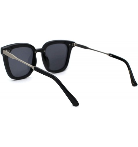 Rectangular Womens Panel Lens Boyfriend Horn Rim Chic Sunglasses - Black Silver Solid Black - CZ18WS3HRMG $14.34
