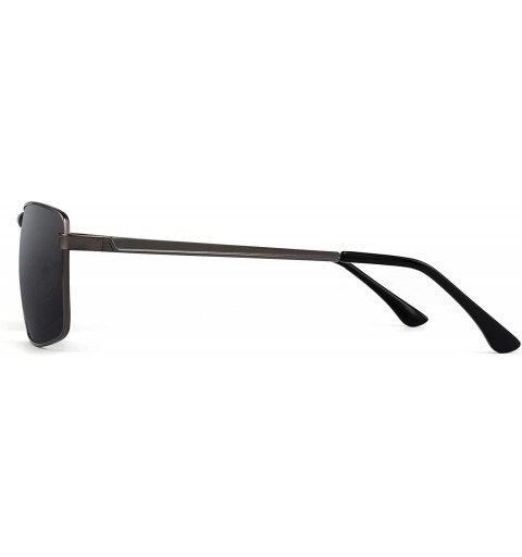 Rectangular Polarized Sunglasses Men Retro Rectanglar Metal Frame Driving Glasses - Gunmetal Frame / Polarized Grey Lens - C2...