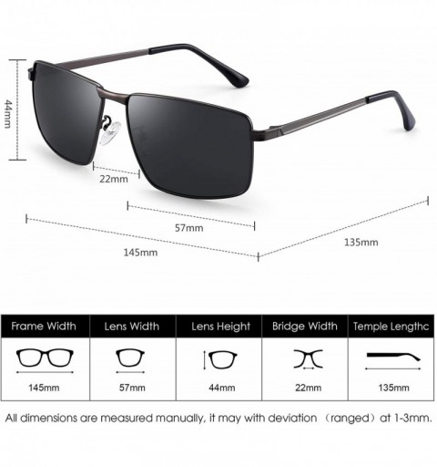 Rectangular Polarized Sunglasses Men Retro Rectanglar Metal Frame Driving Glasses - Gunmetal Frame / Polarized Grey Lens - C2...