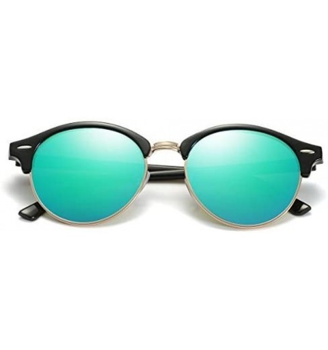 Semi-rimless Classic Small Round Retro Sunglasses - Black/Green Mirrored - CV186IWHAK6 $15.81